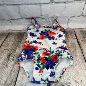 JANIE AND JACK Girl’s Retro Style Flowered One Piece Swimsuit / Size: 3-6 Months